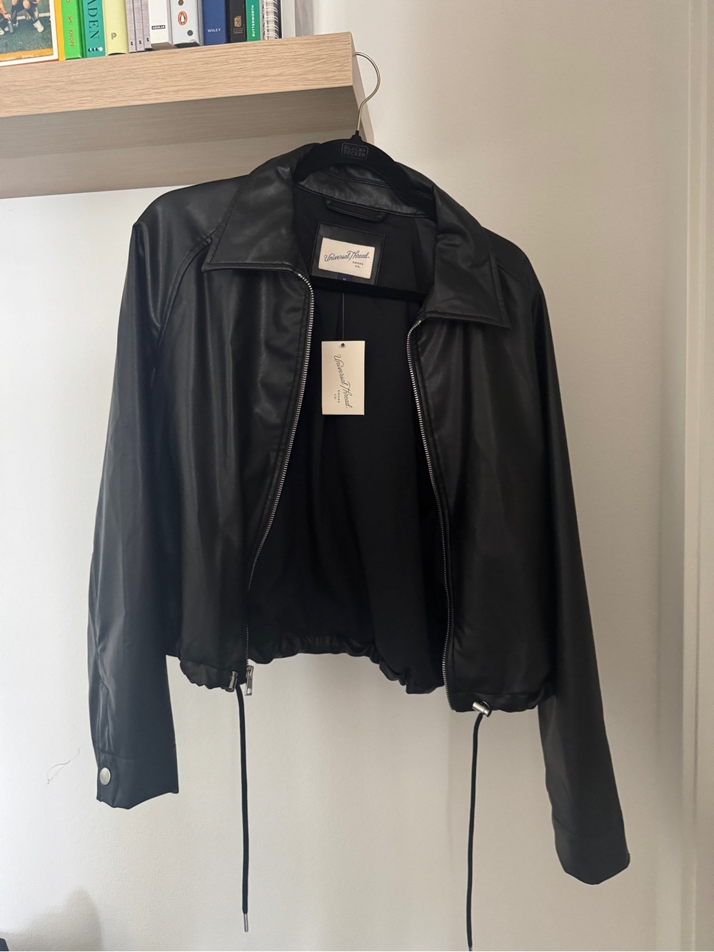 Universal Thread Black Faux Leather Zip-Front Jacket